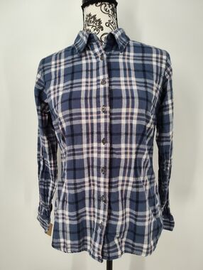 Lincoln Outfitters Women's Blue Plaid Flannel  Button-Down Shirt Size Medium
